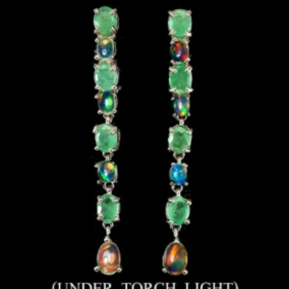 Genuine Emerald and Fire Opal Earrings aa5